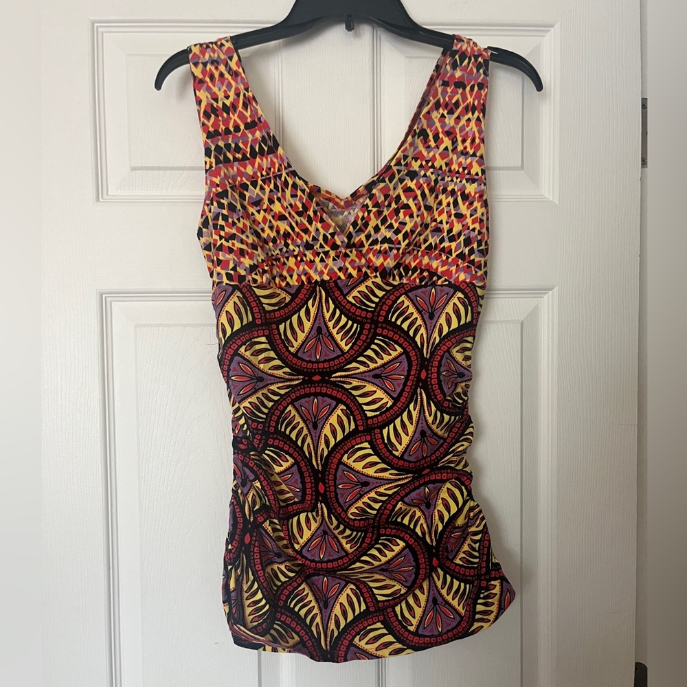 Bisou Bisou Ruched Graphic Tank Top Y2K Stretchy Side Ruched Sleeveless Top Sz M